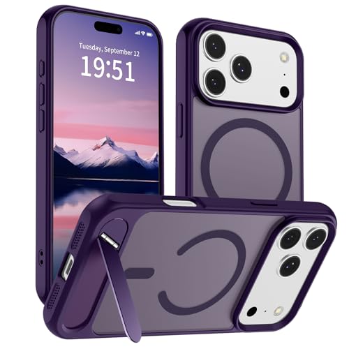 Image of SUPFINE Magnetic for iPhone 17 Pro Max Case Translucent Matte Phone Cover | (Built-in Invisible Kickstand)(Compatible with MagSafe)(Military Grade Drop Protection) Deep Purple