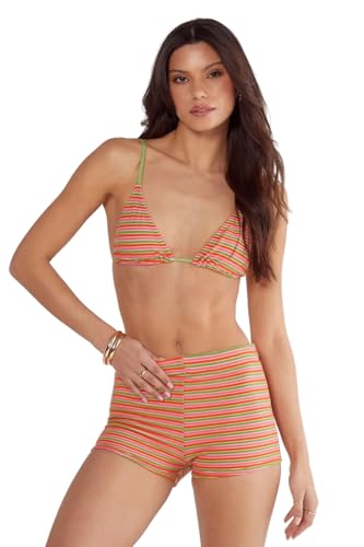 Towelling Stripe Triangle Bikini Shorts Set
