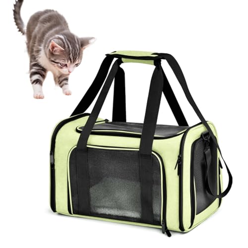 Outop ペットキャリー 猫・小型犬用 猫 キャリー 車載・旅行対応 猫 キャリーケース 折りたたみ式 ペットキャリー 中・大型猫用・小型犬 飛び出し防止 傷防止 ベルト脱着可 洗えるマット 通気性 軽量 大容量 Lサイズ 耐荷重9kg (グリーンです,