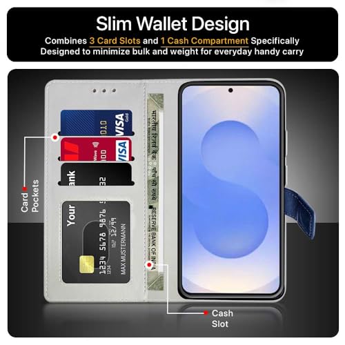 Image of FLIPPED Vegan Leather Flip Case Back Cover for Samsung Galaxy S25 Ultra 5G (Blue with Black)