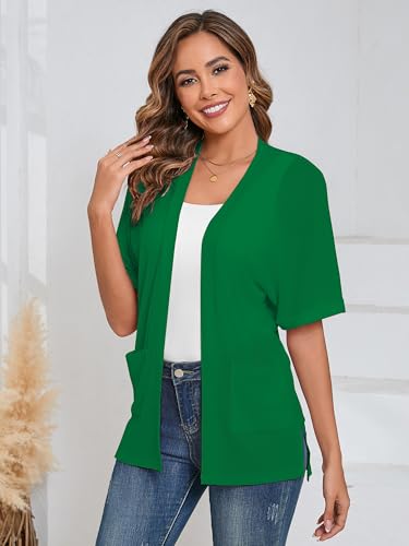 Image of Heymoments Women's Lightweight Open Front Knit Cardigans Short Sleeve Casual Soft Drape Summer Cardigan S-2XL