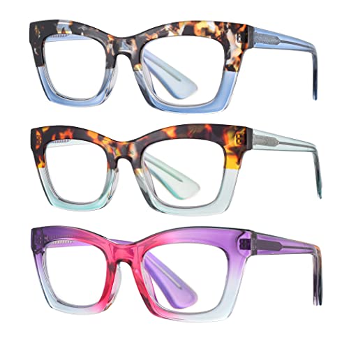 Image of 3 pack style Spring hinge Readers Blue Light Blocking Computer Square Reading Glasses for Women Men