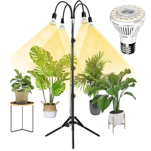 SANSI Grow Lights for Indoor Plants, Dimmable 30W Plant Lights for Indoor Growing, 3 Head 35"-65" Adjustable Tripod Stand Plant Grow Light Indoor Auto On/Off Timer Led Grow Lights for Indoor