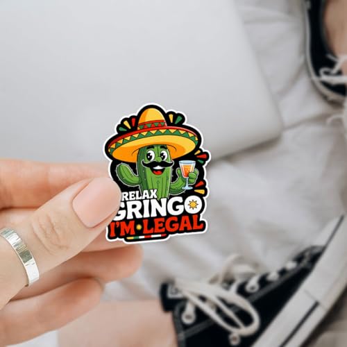 Image of 3Pcs Relax Gringo Im Legal Sticker, Relax Gringo I'm Legal Sticker for Car, Relax Gringo Calcomanias De Mexico Funny Immigrant Calcomanias Mexico Mexican Cactus Stickers for Truck Car Helmet (N2)