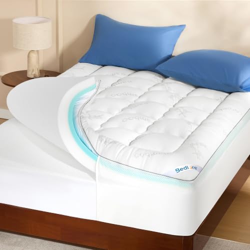 BEDLORE Dual Layer 4 Inch Memory Foam Mattress Topper Queen Size,White