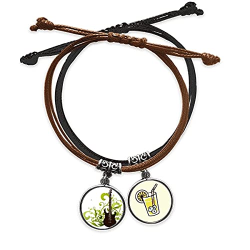 Bracelet Guitare en Cuir Vert avec Cordon Tressé Fait Main