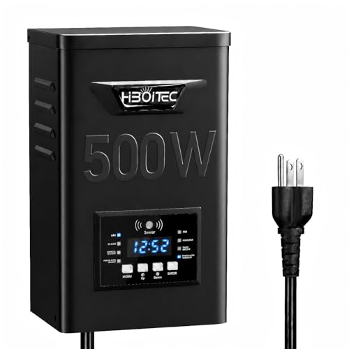 Image of HIBOITEC 500W Low Voltage Landscape Transformer with Photocell Sensor Timer | 120V AC to 12V /15V AC Weatherproof Outdoor Lighting Transformer for Spotlights Path Lights, Spotlights
