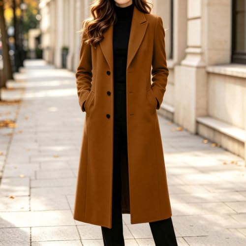 FPMLUXLL Winter Coats for Women Long Length Single Breasted Warm Pea Coats - image 2