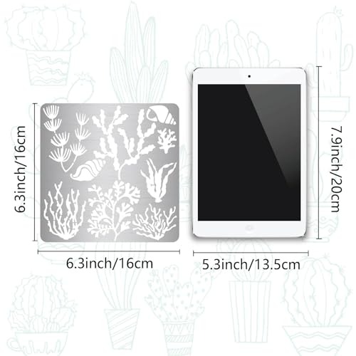 GORGECRAFT 16 * 16cm Seaweed Stencils Ocean Creatures Stencil Metal Journal Stencil Shells Stencils Stainless Steel Template Tool for Wood Burning Pyrography and Engraving Scrapbooking Crafting Diy - Image 2