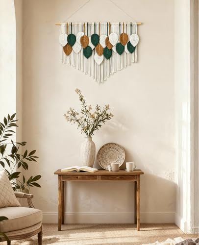 Tempospark Large Macrame Wall Hanging, 39" Wx29 L Boho Wall Hanging, Boho Chic Leaves Tassels Tapestry for Bedroom, Living Room, Dining Room, Nursery, Hallway, Balcony - image 7