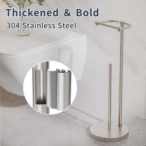 Image of RARXTR Toilet Paper Holder Stand, Post Pivoting Design Free Standing Toilet Paper Holder with Storage for 4 Rolls, SUS304 Stainless Steel Tissue Holder with Reserve, Heavy-Duty Base (Brushed Nickel)