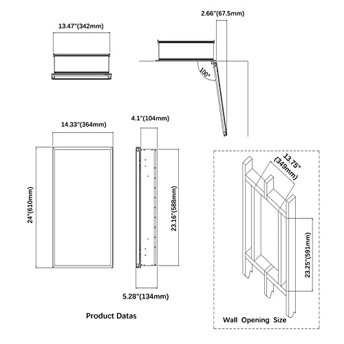 Fundin Medicine Cabinet 14 X 24 Inches Mirror Size, Recessed Or Surface Mount, Black Aluminum Bathroom Wall Cabinet With Mirror And Adjustable Shelves. #TOP2