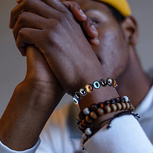 Evil Eye Bracelets For Mens Women,Ediseng Triple Protection Bracelet,Mexican Crystal Mens Bracelets Tigers Eye/Hematite/Black Obsidian Beaded Bracelets With Triple Protection For New Year Gifts #TOP1