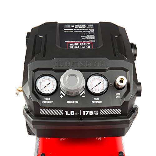 Craftsman 10-Gallon Air Compressor, 1.8 HP, Max 175 PSI, 4.0 CFM @ 90PSI, 5.0 CFM@40PSI, Oil-Free, Quiet Shop Air Compressor with Wheels for Spraying Pneumatic Tool, Model: CMXECXA0201041 - image 7