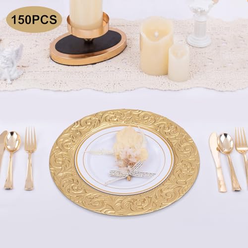 150 Platos Vintage de Plástico Dorado 13" Redondos miniatura 4