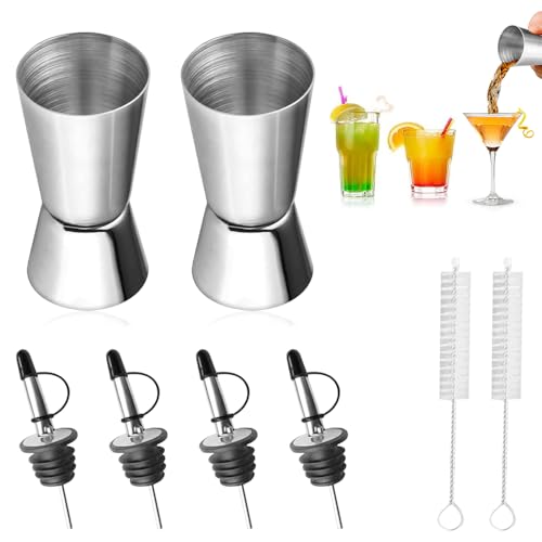 mizikuu Medidor de bar de acero inoxidable con boquilla y cepillo cl medidor de cóctel jigger doble medida para bar fiesta vino cóctel coctelera