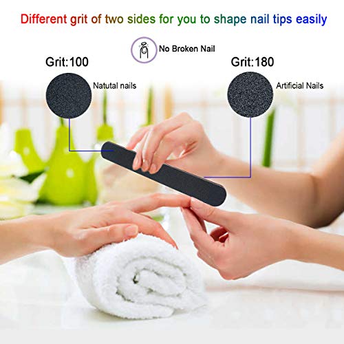 Nail File and Buffer, Professional Manicure Tools Kit 6pcs Rectangular Art Care Buffer Block 6pcs 100/180 Grit Double-sided Nail Files 6 pcs Purple 180/240 Emery Board & Buffers Brushes, 14Pcs/Pack - Thumbnail 2