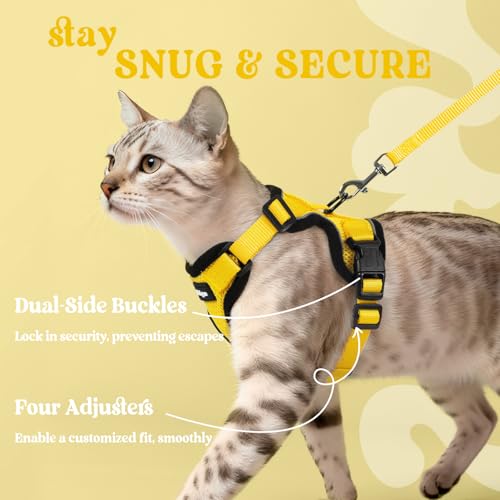 Image of rabbitgoo Cat Harness and Leash Set, Escape Proof Vest, Yellow | Soft Breathable Mesh, Easy Adjustable Fit, Snap Buckles, Sturdy Clip, Reflective Strips, for Small & Average Cats Walks, Xs