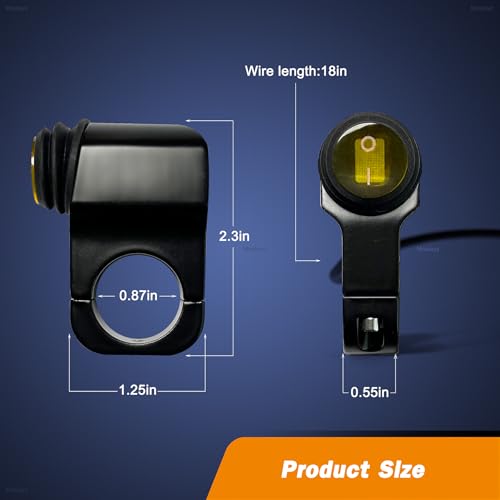Image of ATV Light Switch 12V Waterproof Aluminum Alloy Motorcycle Handlebar Switches for Motorcycle ATV UTV- Fits 7 /8 inch Handlebars (22mm) Yellow 1 Piece