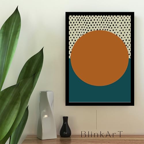 Image of BLINKART Vintage Bauhaus Retro Geometric Aesthetic Poster Gallery | Colorful Wrap Framed For Home Office Studio Living Room Modern Art Studio Decoration Abstract Shapes | (d141) | 13x10 Inch
