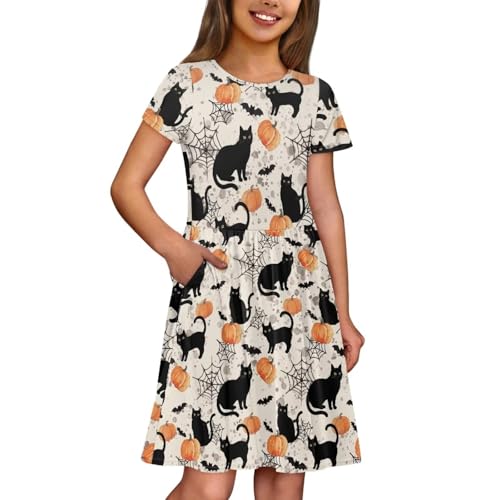 Image of Short Sleeve Dress for Girls with Pockets Cute Toddler Girl Clothes Summer 2-12