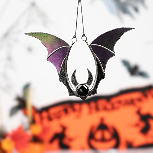 Halloween Multicolor Bats Stained Glass Window Hangings Ornament Suncatcher Windows Doors Room Home Decoration Black Cat Halloween Decor Spooky Goth Decor Bat (IRIDESCENT)