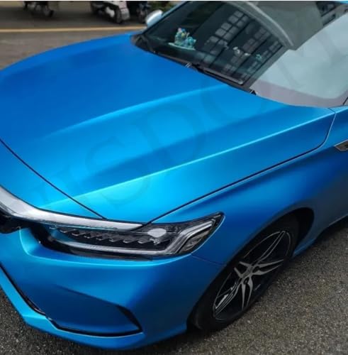 Image of WISDOM Ocean Blue Metallic Vehicle Wrap Vinyl Matt Finish Easy Apply Air-Release Weatherproof DIY Car & Motorcycle (Ocean Blue Metallic, 20 Inch X 17 Feet)