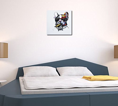 Fokenzary Hand Painted Painting Bulldog Smoking Cigar on Canvas Pop Wall Art Decor Framed Ready to Hang steampunk buy now online