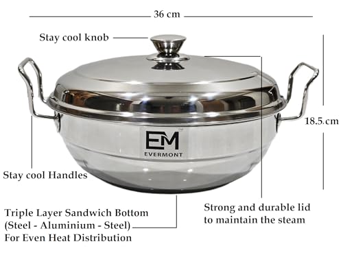 Image of Stainless Steel Multi-Purpose Idli Maker & Steamer for Kitchen | 6 Plates (2 Idli, 2 Dhokla,1 Mini Idli, 1 Steamer) | Induction & Gas Compatible Multi Kadai | Steamer for Momos, Modak & Vegetables | Heavy Bottom SS 304