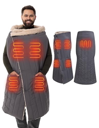 HENNCHEE Wearable Heated Blanket Battery Operated, Sherpa Stylish Portable Heated Blanket with 16000mAh Battery 2-in-1 Cordless Electric Blanket for Outdoor Home 48