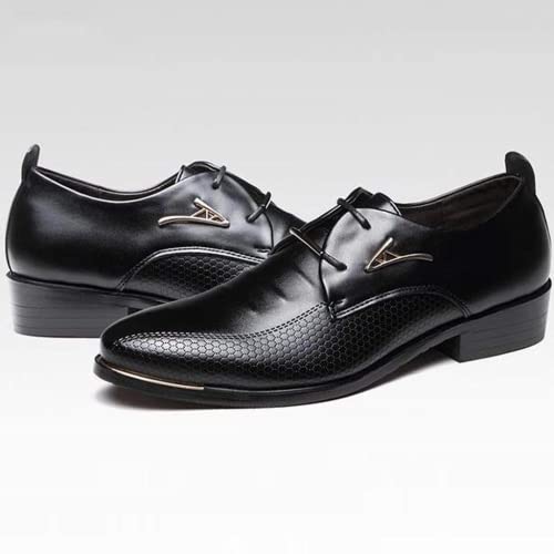 BORAMAX Men's PU Leather Lace-Up Dress Shoes Business Fashion Wedding Suit Shoes Comfortable Pointed Toe Oxford Shoes Brown2