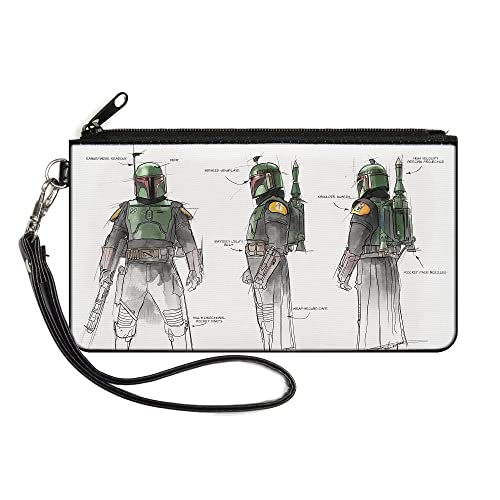 Buckle-Down Star Wars Wallet, Zip Clutch, Star Wars The Book of Boba Fett All Sides Schematic White, Canvas