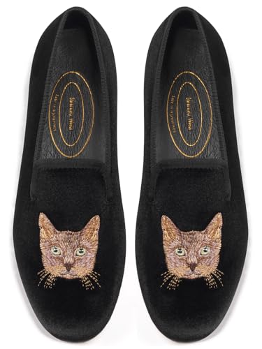 Image of Journey West Women's Velvet Loafer Flat with Embroidery Velvet Slippers