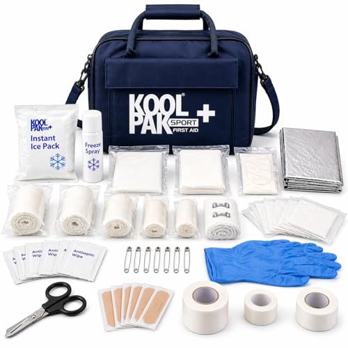Koolpak Sports Team First Aid Kit - 63 Piece Football and Rugby First Aid Kit - Blue Waterproof Touchline Medical Bag for Schools Clubs Training & Matchday 39x28x19cm