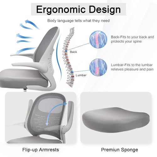 Image of HYLONE Tall Drafting Chair Standing Desk Chair with Flip-Up Armrests, Adjustable Height Ergonomic Office Chair with Footrest Ring - High Stool Chair for Standing Desk (Light Grey)