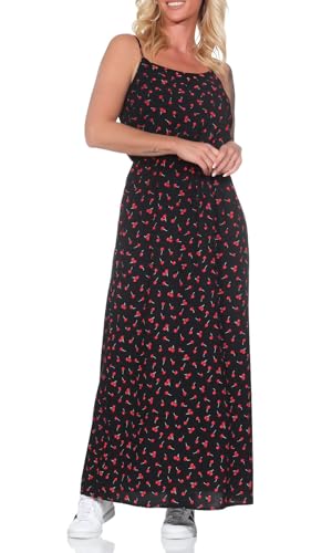 ONLY Damen Viskose Maxi Träger-Kleid Onlnova Life Strap mit Kirschen 15222217 Black 643 Cherries 36