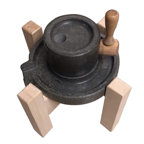 Pequeño Molino De Piedra Lapislázuli Vintage, Molinillo De Grano Accionado A Mano Con Soporte De Madera, Dientes De Molienda Cincelados A Mano, Adecuado Para Moler Trigo, Arroz(22cm/8.7in)