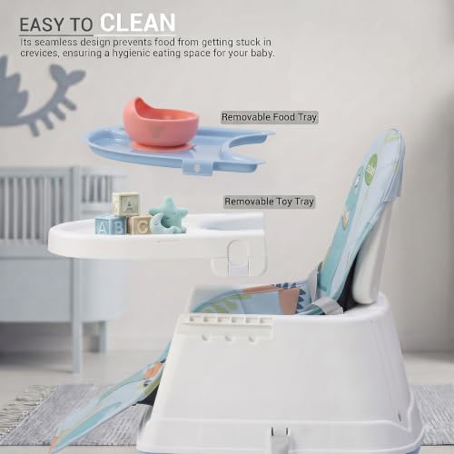 Image of Baybee 4 in 1 Convertible High Chair for Kids | Foldable Baby Feeding Chair with Safety Harness, Adjustable Tray, Booster Seat | Easy to Clean, Portable Dining Chair (Lite Blue)