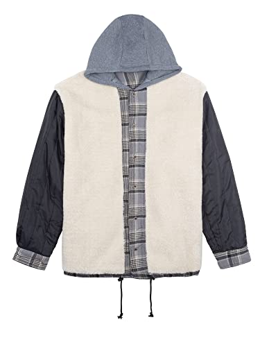 Image of COEVALS CLUB Men's Flannel Shacket Casual Button Snap Sherpa Quilted Lined Premium Jacket Shirts