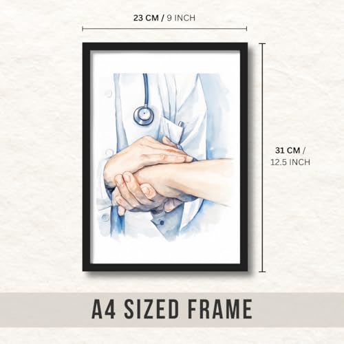Image of ArtAction Healthcare Wall Frame Poster | Medical Art Decor for Clinic, Office & Hospital | A4 Size | Framed Doctor Patient Watercolor Art | Aesthetic Gifting for Medics & Nursing Staff
