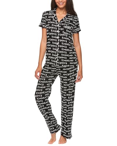 Image of bebe Womens 2 Piece Bridesmaid Pajamas Set Short Sleeve Button Down Shirt and Pants