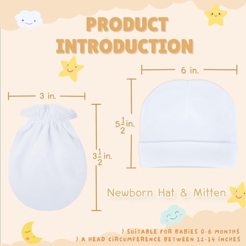 image for RATIVE Newborn Baby Mittens and Hats Set Cotton Gloves No Scratch Mitt
