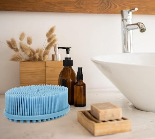 Image of Silicone Body Scrubber, Gentle exfoliating Body Scrubber That's Easy to Clean, Lathers Well, Long Lasting, and More Hygienic Than Traditional Shower Loofah (Sky Blue)