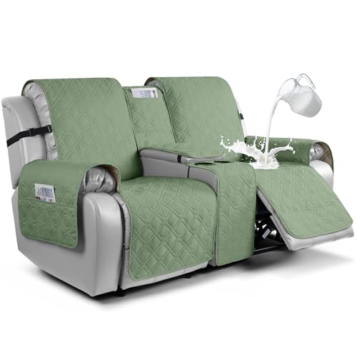 Image of VANSOFY Loveseat Recliner Cover with Console 100% Waterproof Sofa Slipcovers Non-Slip Reclining Couch Cover Split Sofa Covers Furniture Protector for Pets, Dogs(Bean Green)