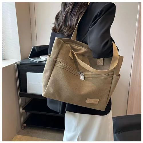 Bolso tote casual para mujer, de lona, con cremallera, para trabajo o uso diario, con asa superior y bandolera miniatura 2