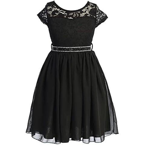 BluNight Collection Big Girl Cap Sleeve Lace Top Chiffon Holiday Flower Girl Dress (20JK53S) Black 10 Cover