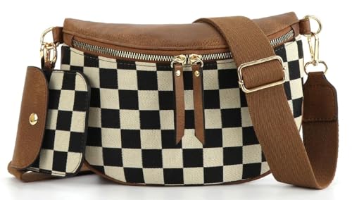 2 Pcs Checkered Crossbody Bags for Women Bum Bag Cute Cross Body Sling Backpack Hobo Satchels Shoulder Wallet Purses 2025