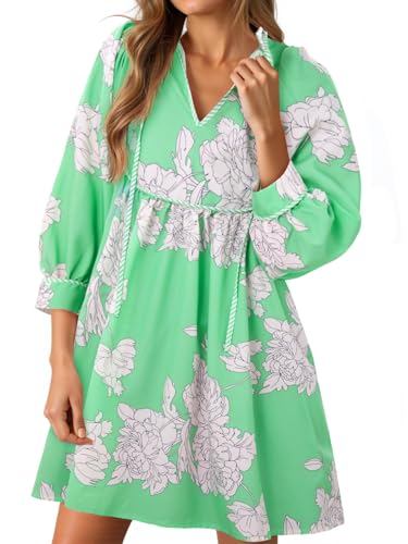 Image of Cicy Bell Womens Floral Mini Dresses 3 /4 Balloon Sleeve V Neck Flowy Babydoll Dress Summer Beach Vacation Boho Outfits