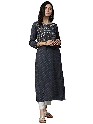 Image of INDO ERA Women's Cotton Floral Straight Kurta(IE13KT0GY1730)