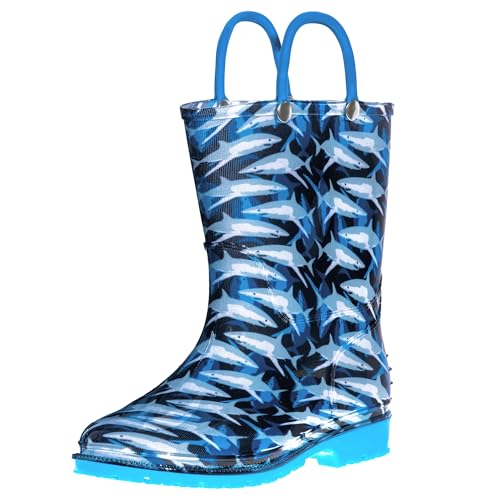Wildkin - Botas de lluvia para niños grandes, niños y niñas, 100% impermeables para niños con asas fáciles de poner, características de banda de rodadura antideslizante, ideal para todas las, Sharks,